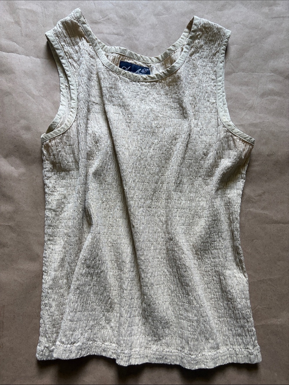 Angelique Gray Crinkle Puckered Sleeveless Top Medium 90s Minimalist Indie